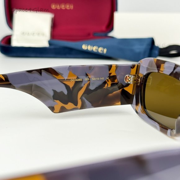 Gucci Men Sunglasses Spotted Lilac Havana Brown Rectangle GG1426S 003 NEW - Picture 7 of 9